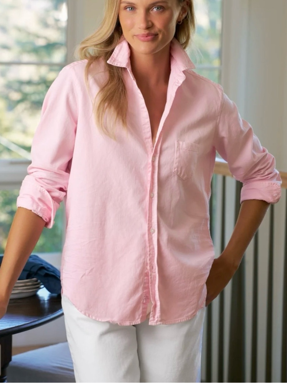 FRANK & EILEEN Eileen Relaxed Button-Up In Pink Petals Linen